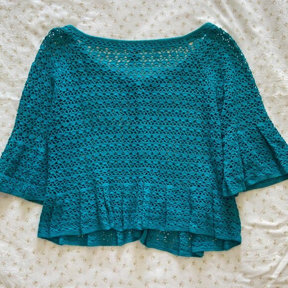 y2k 2000s whimsical teal blue open knit crochet fairy cardigan - Picture 8 of 8